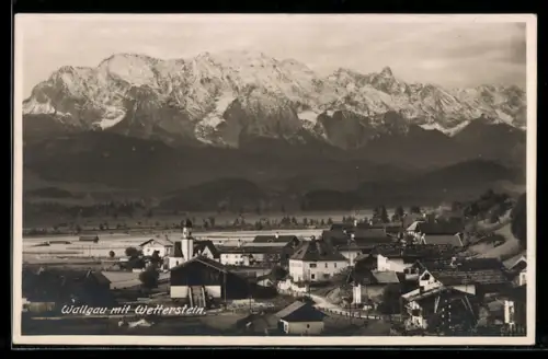 AK Wallgau, Wetterstein, Dorfansicht, Kirche
