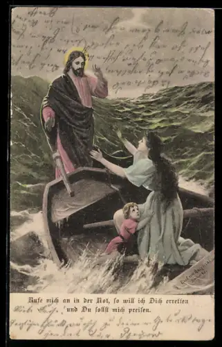 AK Christus errettet eine Frau mit ihrem auf stürmischer See