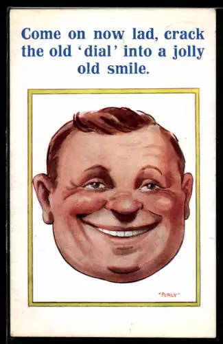 Künstler-AK sign. Perly: Gesicht eines grinsenden Mannes