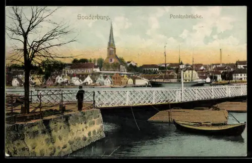 AK Sonderburg, Pontonbrücke mit Kirche