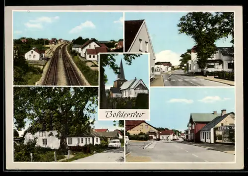 AK Bolderslev, Kirche, Bahngleis, Strassenpartie