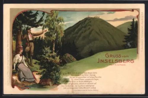Lithographie Inselsberg, Blick über die Landschaft