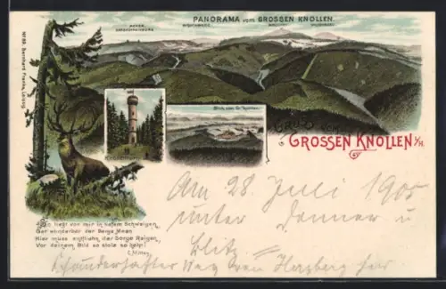 Lithographie Sieber, Knollenturm, Panorama vom Grossen Knollen mit Bruchberg, Brocken und Wurmberg