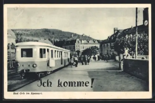 AK Bad Orb, Bahnhofsgleis mit Zug
