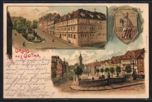 Künstler-AK Erwin Spindler: Gotha, Schlossberg, Marktplatz, Wappen