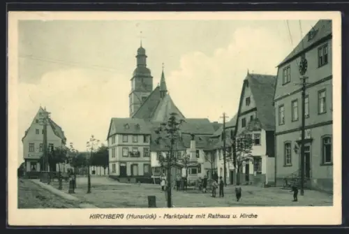 AK Kirchberg / Hunsrück, Marktplatz mit Rathaus & Kirche