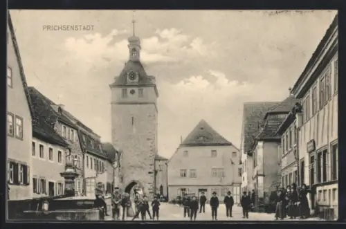 AK Prichsenstadt, Strassenpartie am Tor mit Geschäft