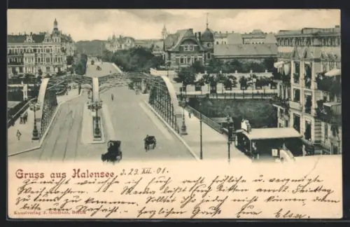 AK Berlin-Halensee, Ortspartie mit Brücke und Pferdekutsche