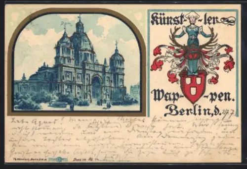 Lithographie Berlin, Dom und Künstlerwappen