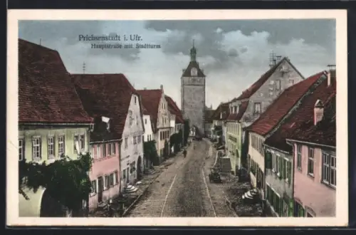 AK Prichsenstadt i. Ufr., Blick in die Hauptstrasse mit Stadtturm