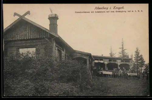 AK Altenberg i. Erzgeb., Unterkunftshaus mit Luchsturm auf dem Geisingberg