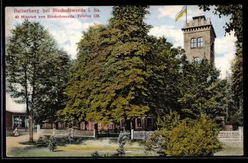 AK Butterberg bei Bischofswerda i. Sa., Aussichtsturm, Gasthaus