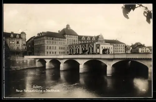 AK Guben, Neue Neissebrücke, Stadthaus