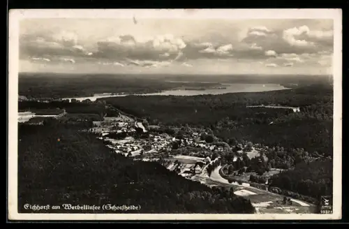 AK Eichhorst am Werbellinsee, Ortsansicht und Werbellinsee, Fliegeraufnahme