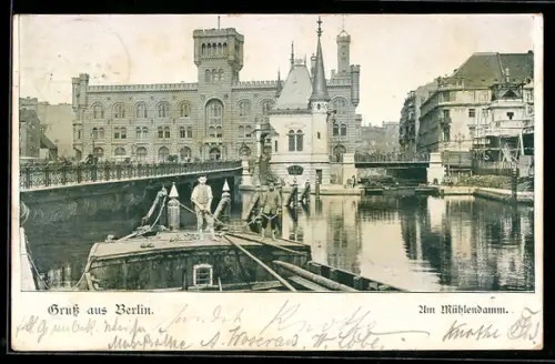 AK Berlin, Mühlendamm, Brücke und Sparkasse