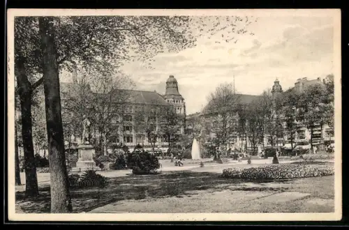AK Berlin, Dönhoffplatz, Parkanlage, Brunnen, Statue
