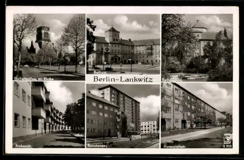 AK Berlin-Lankwitz, Rathaus, Gallwitzallee u. ev. Kirche, Havensteinstrasse
