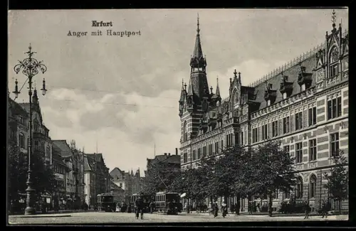 AK Erfurt, Anger mit Hauptpost, Strassenbahn