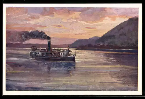 AK Visegrad, Binnenschiff passiert den Ort