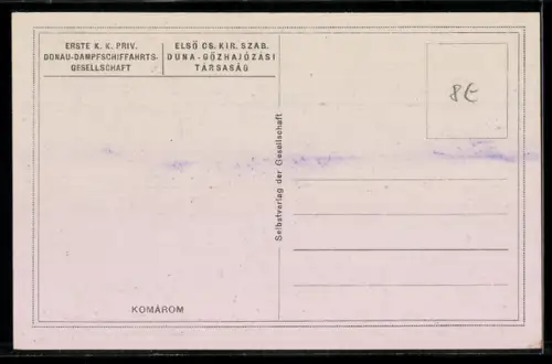 AK Komárom, Ortsansicht mit Raddampfer