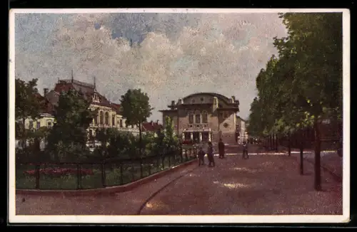 AK Sopron, Petöfi-Platz mit Theater