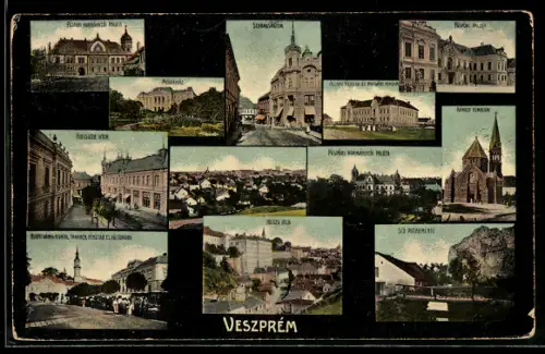 AK Veszprém, Szabadságter, Károly templom, Kossuth Utca, Megyeház