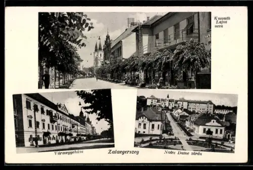 AK Zalaegerszeg, Kossuth Lajos utca, Notre Dame zárda, Vármegyeháza