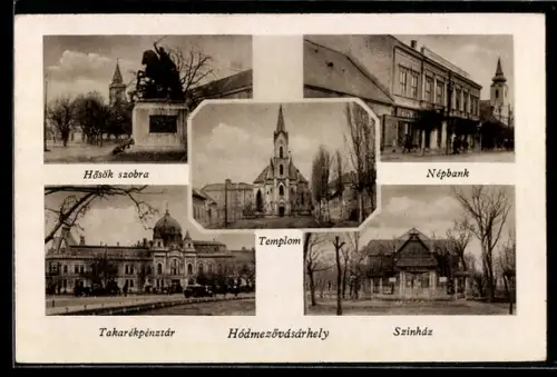 AK Hódmezövásárhely, Színház, Népbank, Takarékpénztár