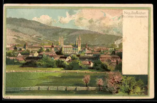 Lithographie Fünfkirchen, Blick in den Ort