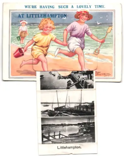Leporello-AK Littlehampton, Pier The Sands, The Bandstand, Harbour, Bathers