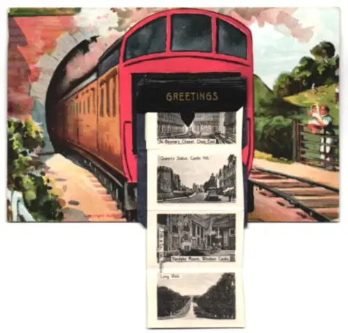 Leporello-AK Windsor, East Terrace, Windsor Castle, Lower Ward, Queen`s Statue, Long Walk