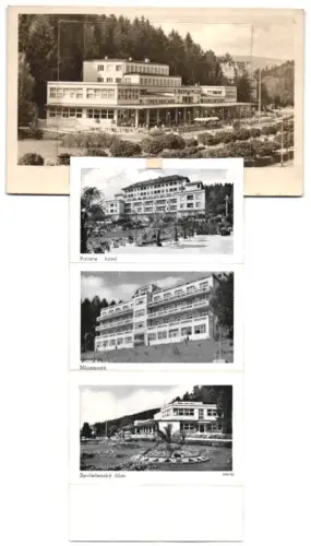 Leporello-AK Lázne Luhacovice, Jurkovicuv dum, Dum Bedricha Smetany, Palace Hotel, Miramonti