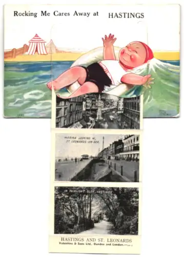 Leporello-AK Hastings, Carlisle Parade, Hastings Castle, The Pier, Clock Tower, Alexandra Park