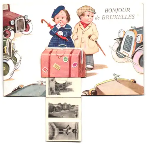 Leporello-AK Bruxelles, Stadtansicht mit Strassenbahn, Kathedrale, Manneken Pis