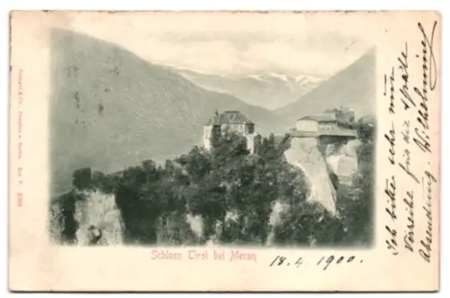 Relief-AK Meran, Blick auf Schloss Tirol