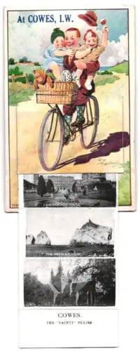 Leporello-AK Cowes, The Pier, Yacht Club, Floating Bridge, The Green, Osbourne House