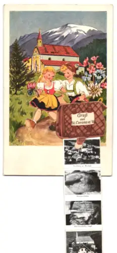 Leporello-AK St. Corona a. W., Altar der Kirche, Teilansicht mit Schneeberg und Kirchberg am Wechsel