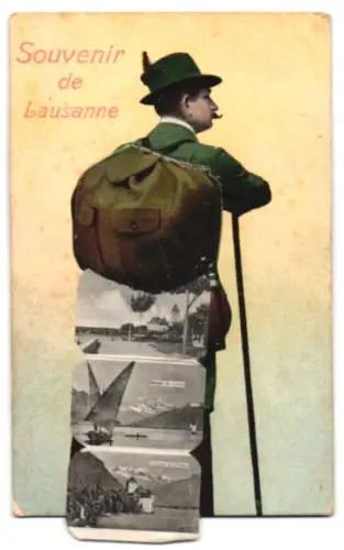 Leporello-AK Lausanne, Vue générale, Le grand Pont, Palais Fédéral