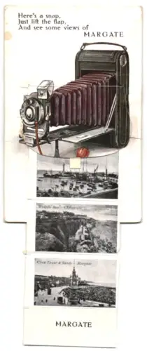 Leporello-AK Margate, Cliftonville, View of Sands, and the Harbour, Fotoapparat
