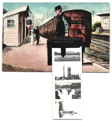 Leporello-AK Newcastle, Grainger Street, Jesmond Dene, High Level and Swing Bridges