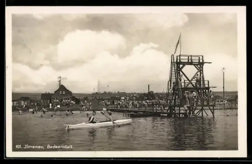 AK Ilmenau, Badeanstalt mit Sprungturm und Ruderboot