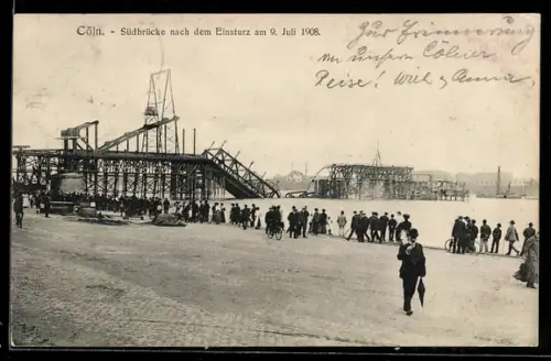 AK Köln-Neustadt, Südbrücke nach dem Einsturz 1908