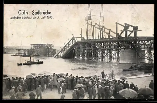 AK Köln-Neustadt, Südbrücke nach dem Einsturz am 9.7.1908
