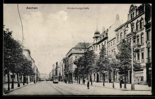 AK Aachen, Hindenburgstrasse mit Strassenbahn