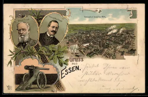 Lithographie Essen, Totalansicht der Kruppschen Werke