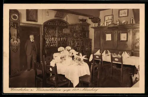 AK Nürnberg, Gasthaus zum Waizenstüblein, Rathausgasse 4 u. 5, Innenansicht