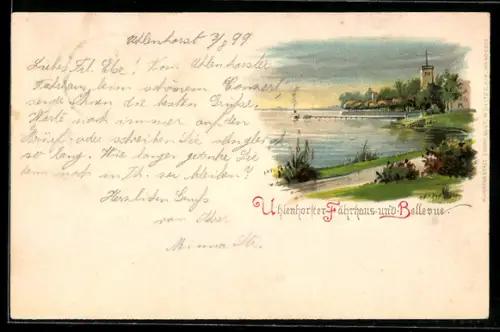 Lithographie Hamburg-Uhlenhorst, Gasthof Uhlenhorster Fährhaus und Bellevue