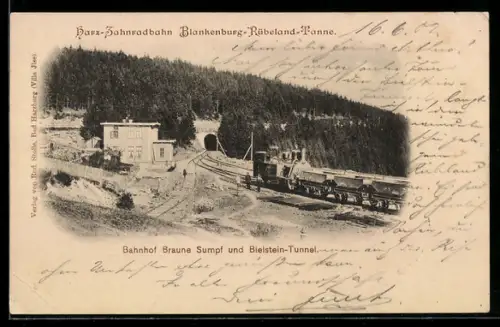 AK Blankenburg, Zahnradbahn, Bahnhof Braune Sumpf und Bielstein-Tunnel