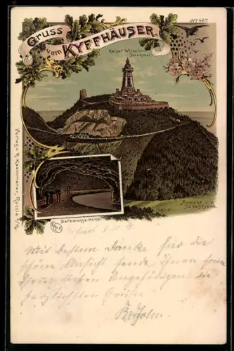 Lithographie Blick auf das Kaiser Wilhelm Denkmal auf dem Kyffhäuser