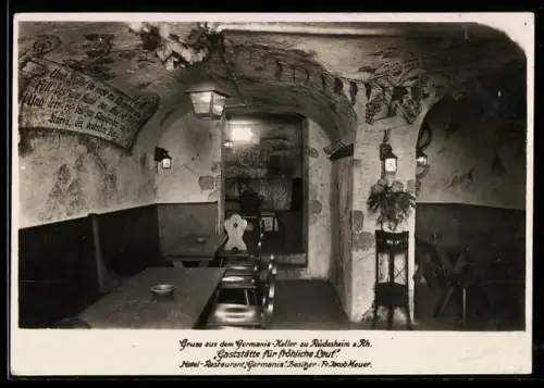 AK Rüdesheim am Rhein, Hotel-Restaurant Germania, Germania-Keller